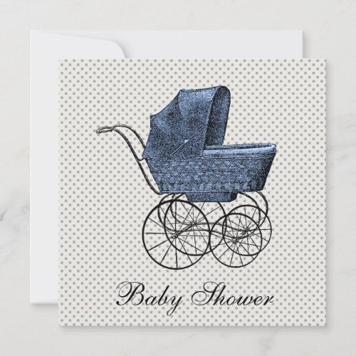 Vintage Blue Carriage Pram Baby Boy Shower Invitation