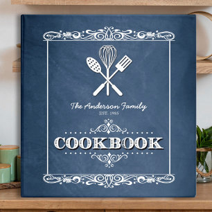 Vintage Blue Chalkboard Family Cookbook Binder