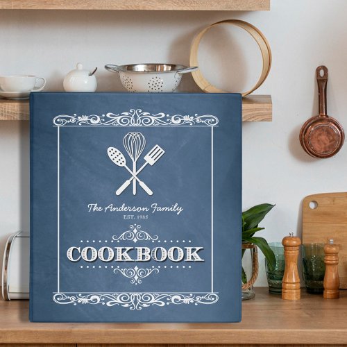 Vintage Blue Chalkboard Family Cookbook Binder