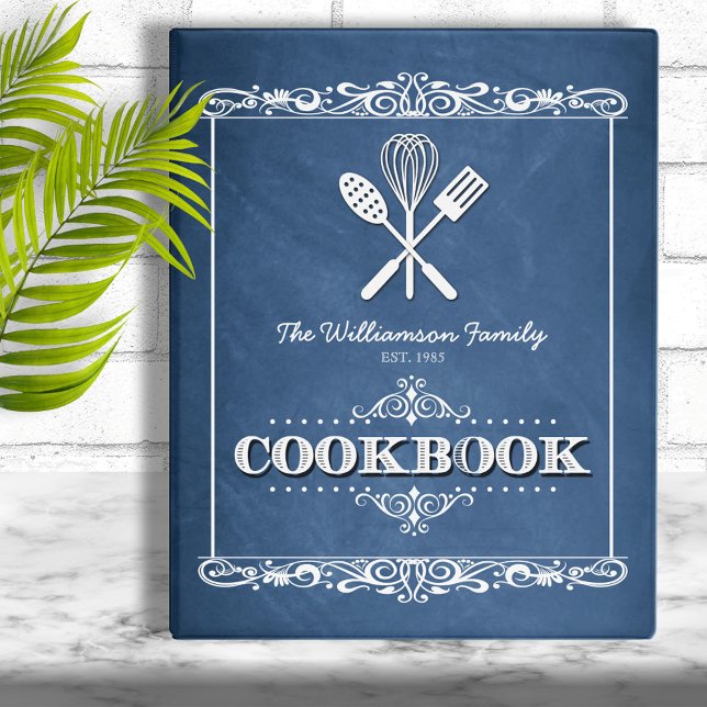 Vintage Blue Chalkboard Family Cookbook Mini Binder (Creator Uploaded)