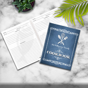Vintage Blue Chalkboard Family Cookbook Recipe Notebook