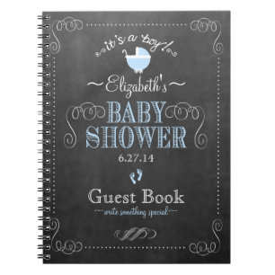Vintage Blue Chalkboard Look Baby Shower Guestbook Notebook