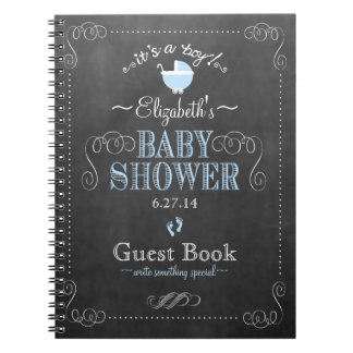Vintage Blue Chalkboard Look Baby Shower Guestbook Notebook