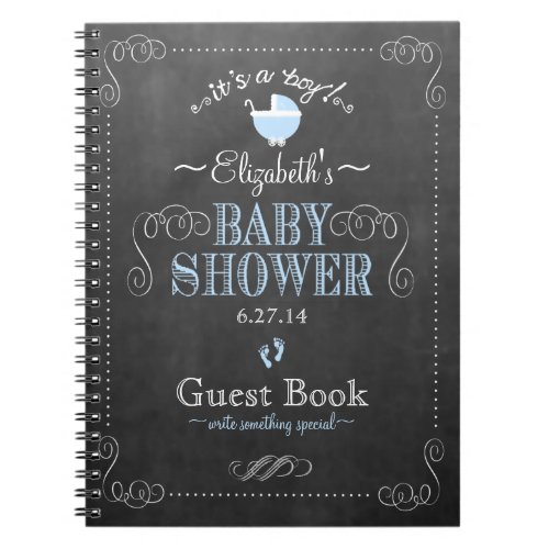 Vintage Blue Chalkboard Look Baby Shower Guestbook Notebook