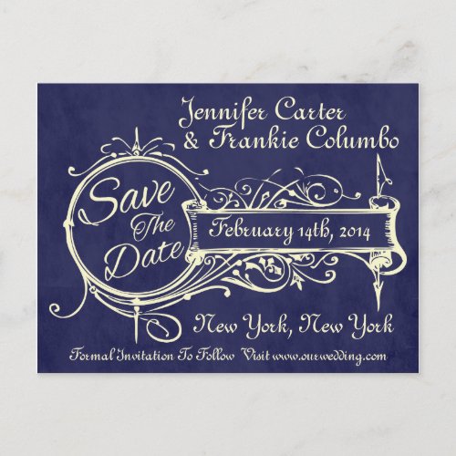 Vintage Blue Chalkboard Save The Date Announcement Postcard