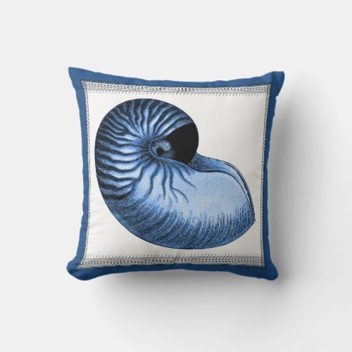 Vintage Blue Chambered Nautilus Shell Pillow