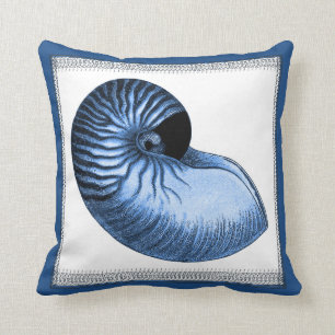 Vintage Blue Chambered Nautilus Shell Pillow
