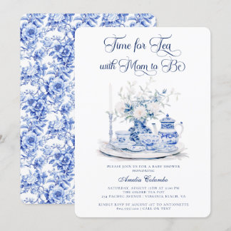 Vintage Blue Chinnosserie Baby Shower Tea Party Invitation