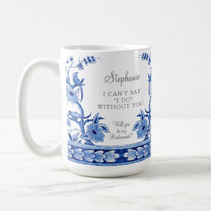 Vintage Blue Chinoiserie Asian Floral Bridesmaid Coffee Mug
