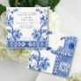 Vintage Blue Chinoiserie Asian Floral Watercolor Invitation