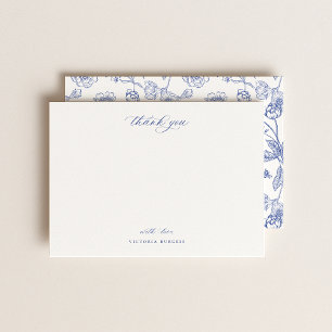 Vintage Blue Chinoiserie Floral Thank You Note Card