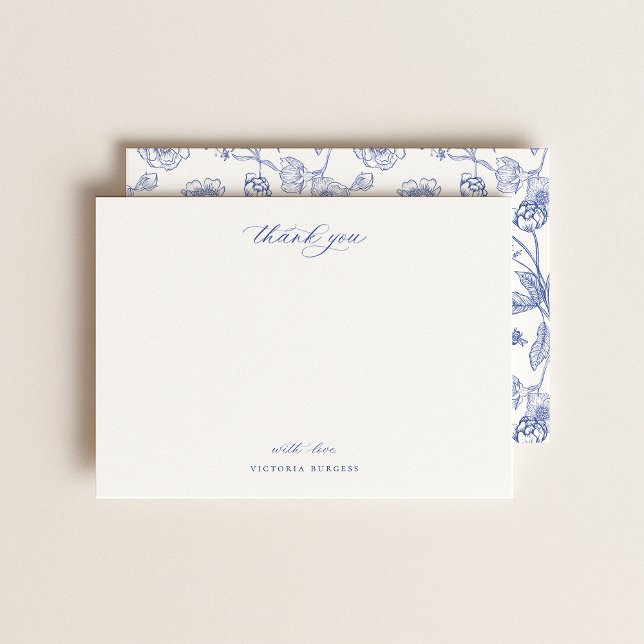 Vintage Blue Chinoiserie Floral Thank You Note Card (Creator Uploaded)