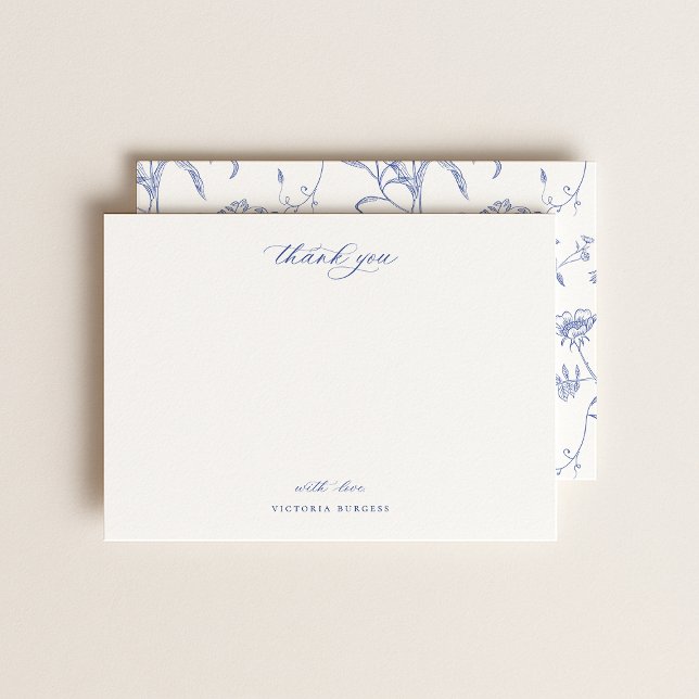 Vintage Blue Chinoiserie Floral Thank You Note Card (Creator Uploaded)