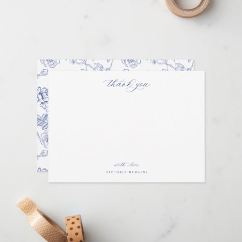 Vintage Blue Chinoiserie Floral Thank You Note Card