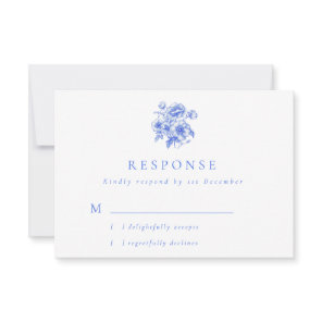 Vintage Blue Chinoiserie Floral Wedding RSVP Card