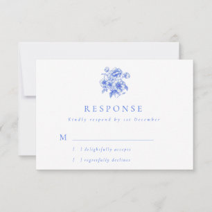 Vintage Blue Chinoiserie Floral Wedding RSVP Card