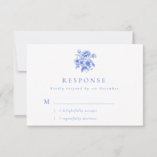 Vintage Blue Chinoiserie Floral Wedding RSVP Card