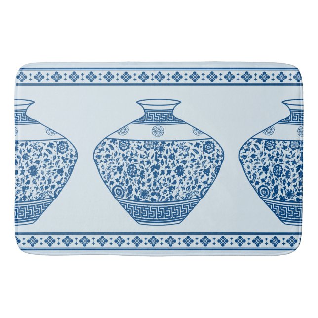 Vintage Blue Chinoiserie Ginger Jars Vases  Bath Mat (Front)