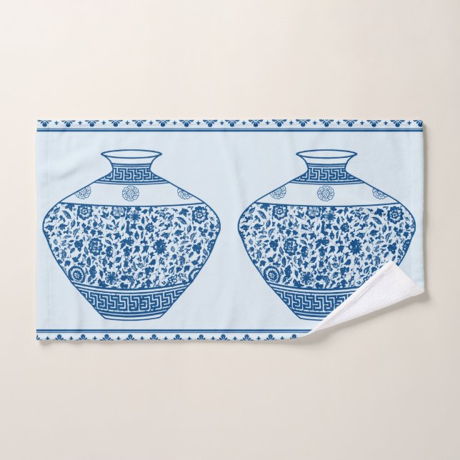 Vintage Blue Chinoiserie Ginger Jars Vases  Hand Towel (Hand Towel)