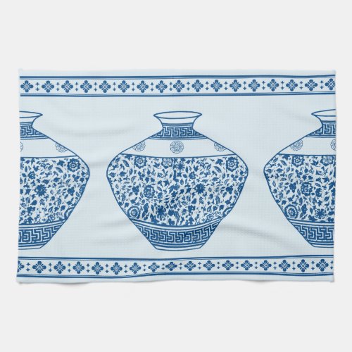 Vintage Blue Chinoiserie Ginger Jars Vases  Kitchen Towel