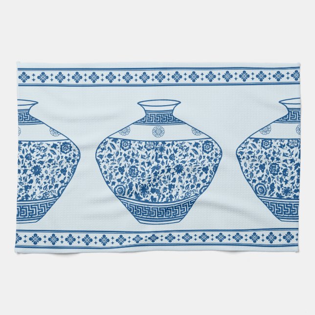 Vintage Blue Chinoiserie Ginger Jars Vases  Kitchen Towel (Horizontal)