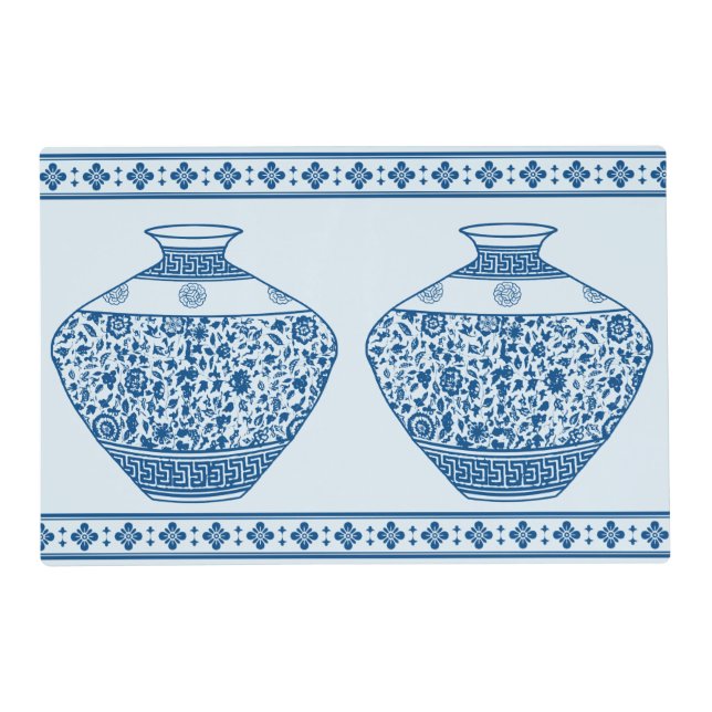 Vintage Blue Chinoiserie Ginger Jars Vases  Placemat (Front)