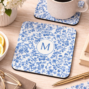Vintage Blue Chinoiserie Monogram  Beverage Coaster