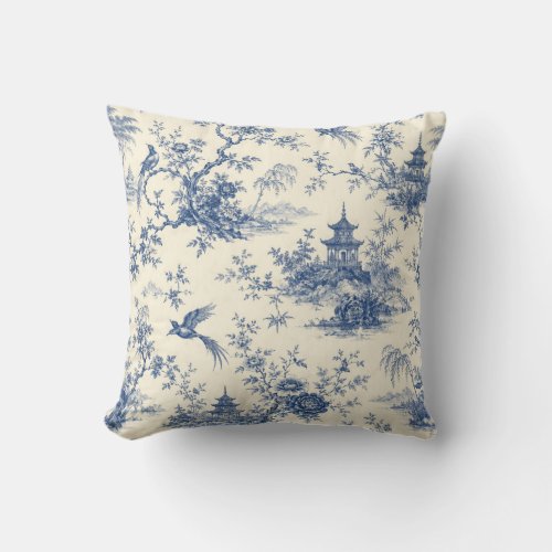 Vintage Blue Chinoiserie Pagoda Cushion