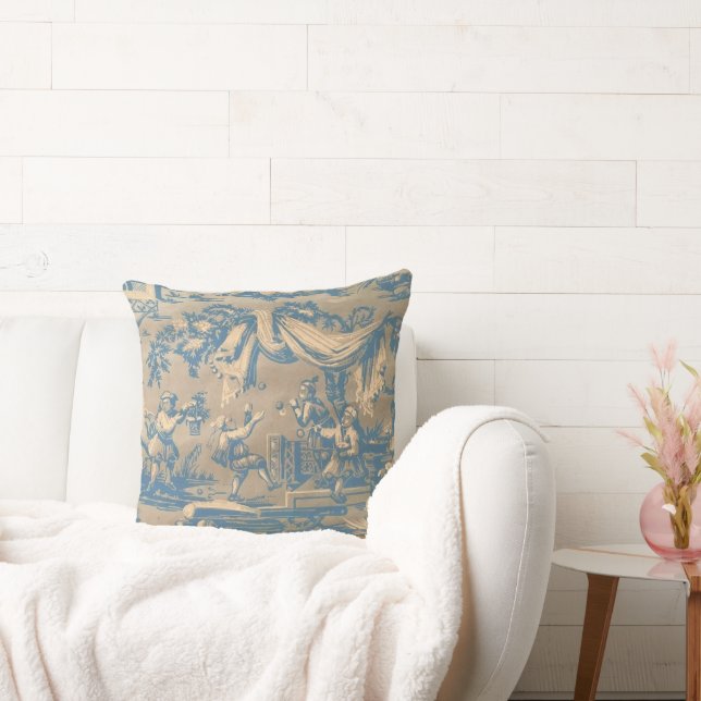 Vintage Blue Chinoiserie Throw Pillow (Couch)