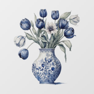 Vintage Blue Chinoiserie Tulip Vase Floral Art Wall Decal
