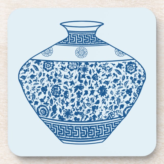 Vintage Blue Chinoiserie Vase Ginger Jar Beverage Coaster (Front)
