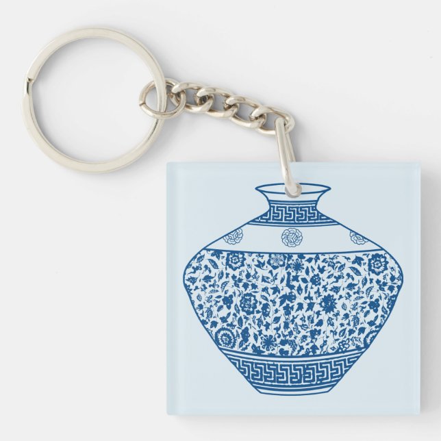Vintage Blue Chinoiserie Vase Ginger Jar Keychain (Front)