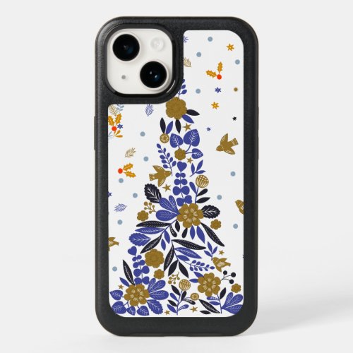 Vintage Blue Christmas Bird Flowers Tree OtterBox iPhone 14 Case