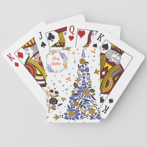 Vintage Blue Christmas Bird Flowers Tree Poker Cards
