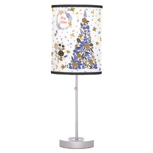 Vintage Blue Christmas Bird Flowers Tree Table Lamp