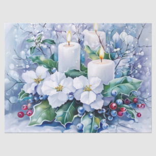 Vintage Blue Christmas Florals Decoupage Tissue Paper