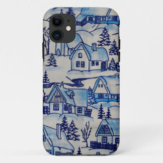 Vintage Blue Christmas Holiday Village iPhone 11 Case