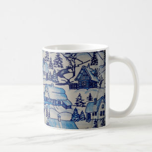 Vintage Blue Christmas Holiday Village Coffee Mug