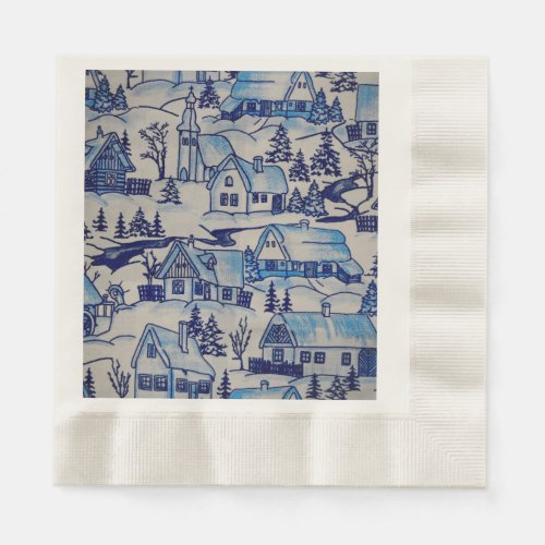 Vintage Blue Christmas Holiday Village Napkins