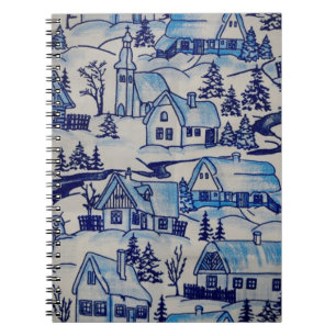 Vintage Blue Christmas Holiday Village Notebook