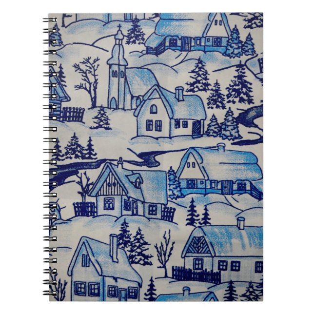 Vintage Blue Christmas Holiday Village Notebook (Front)