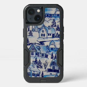 Vintage Blue Christmas Holiday Village iPhone 13 Case