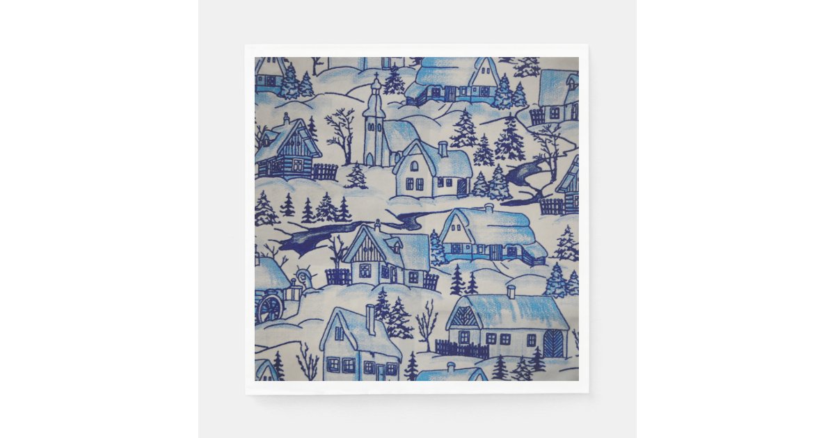 Vintage Blue Christmas Holiday Village Paper Napkins Zazzle