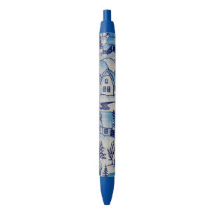 Vintage Blue Christmas Holiday Village Pen