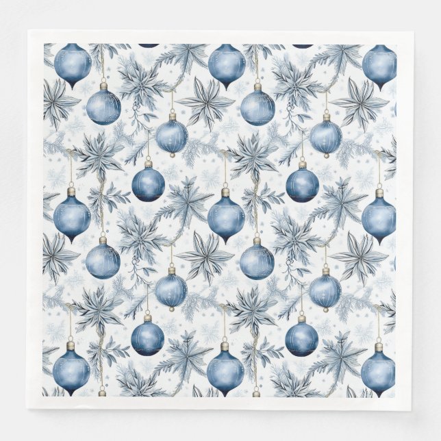Vintage Blue Christmas Tree Ornaments Pattern Paper Dinner Napkins (Front)