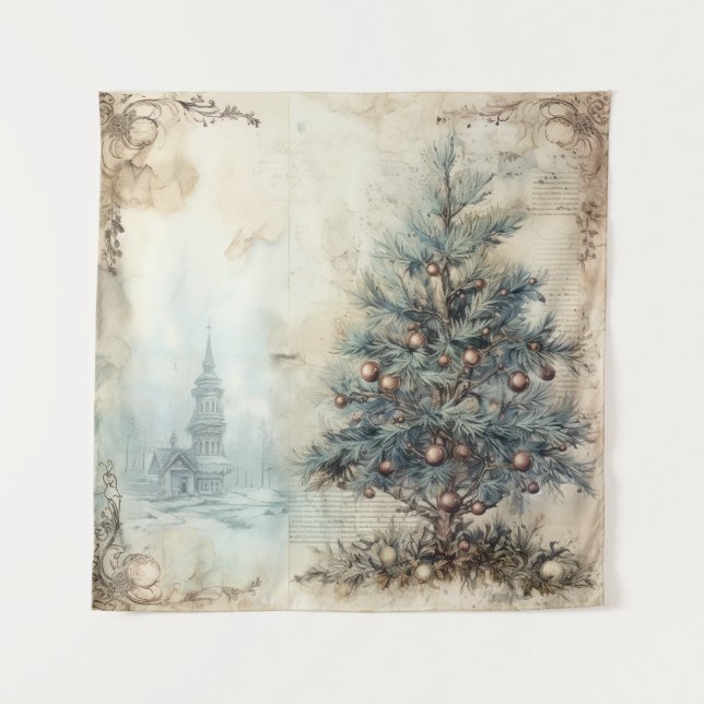 Vintage Blue Christmas Tree Tapestry (Front)