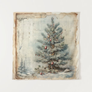 Vintage Blue Christmas Tree Tapestry