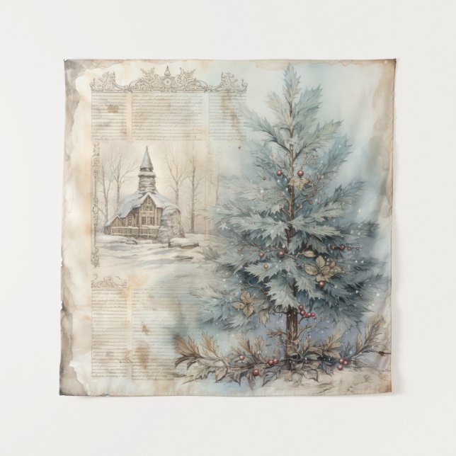 Vintage Blue Christmas Tree Tapestry (Front)