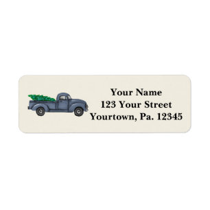 Vintage Blue Christmas Tree Truck Address Labels
