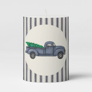 Vintage Blue Christmas Tree Truck Candle
